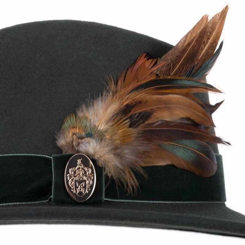Hicks & Brown Chelsworth Coque & Pheasant Fedora - Olive Green GiftWorthy Sale