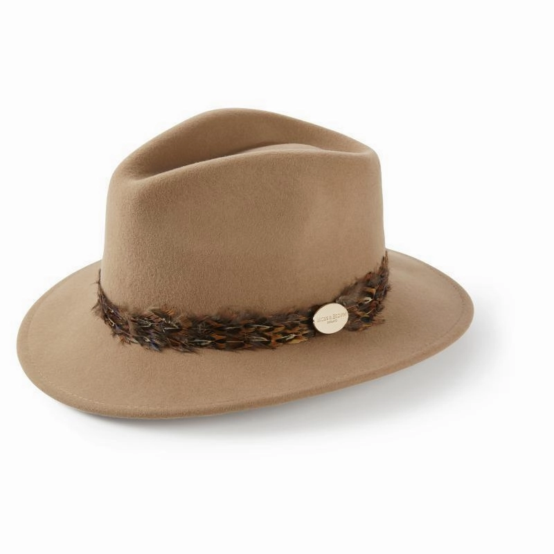 New Arrival Discount Hicks & Brown Suffolk Bronze Feather Wrap Fedora Hat - Camel