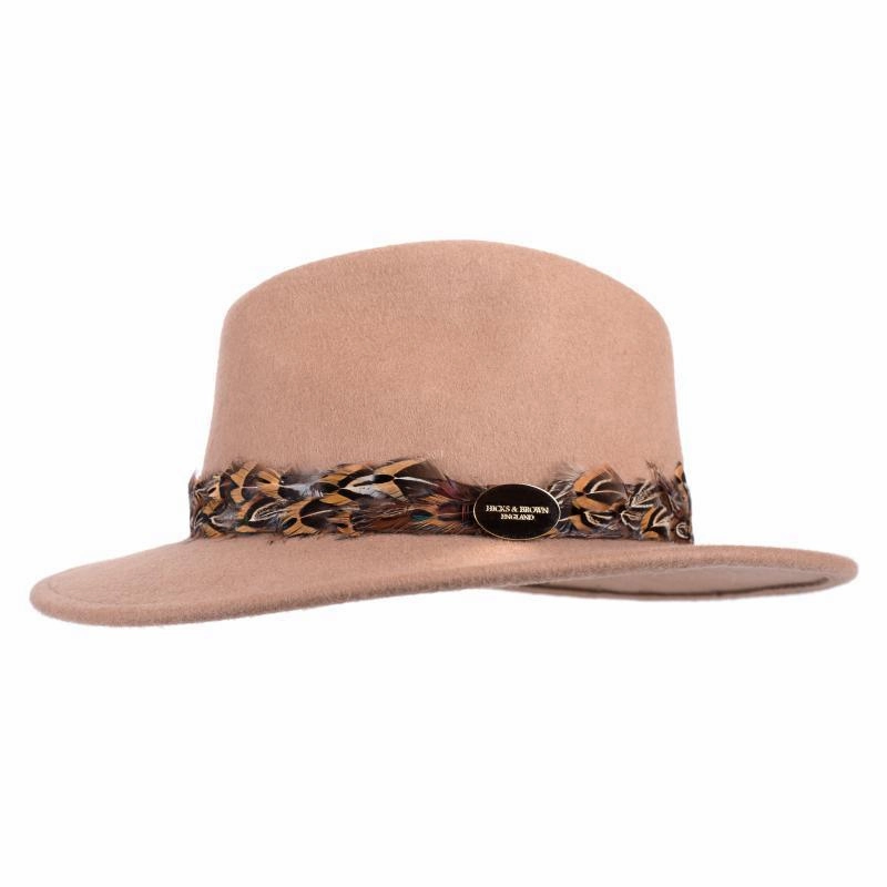 Hicks & Brown Suffolk Bronze Feather Wrap Fedora Hat - Camel Clearance Event Alert Big Clearance Event