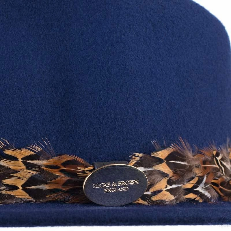 Hicks & Brown Suffolk Bronze Feather Wrap Fedora Hat - Navy Shop the Savings Now