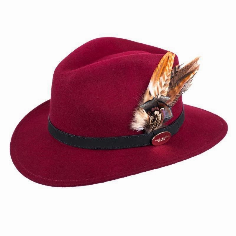 Hicks & Brown Suffolk Gamebird Fedora Hat - Maroon Instant Savings Inside
