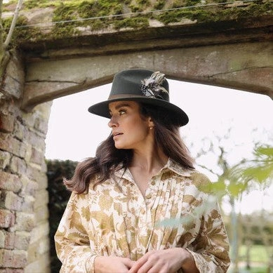 Clearance Savings Now Exclusive Deal Inside Hicks & Brown Suffolk Guinea & Pheasant Fedora Hat - Olive