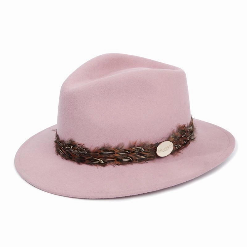 Today Only Offer Hicks & Brown Suffolk Pheasant Wrap Fedora Hat - Dusky Pink