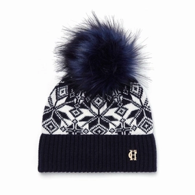 Holland Cooper Beatrice Ladies Bobble Hat - Ink Navy Cream Clearance Blowout