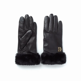 Holland Cooper Faux Fur Trim Wool Cashmere Lined Ladies Leather Gloves - Black Steal Todays Offer