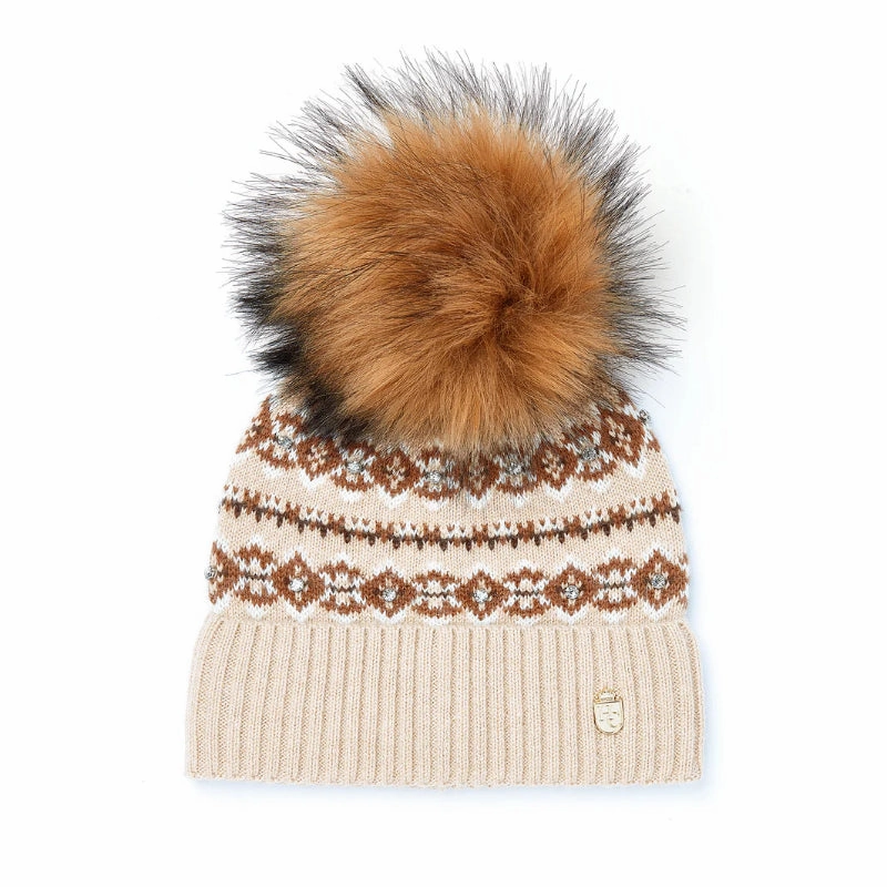 Holland Cooper Jennifer Fairisle Ladies Bobble Hat - Light Camel Flash Pick Today Dont Wait Save