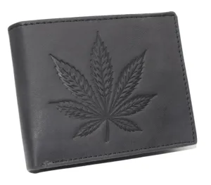 MenS Rfid Blocking Vintage Leather Bifold Wallet  Marijuana Leaf Design  Cannabis Leaf Debossed Genuine Leather Wallet (Black) Online Deal Frenzy Deal Frenzy Today