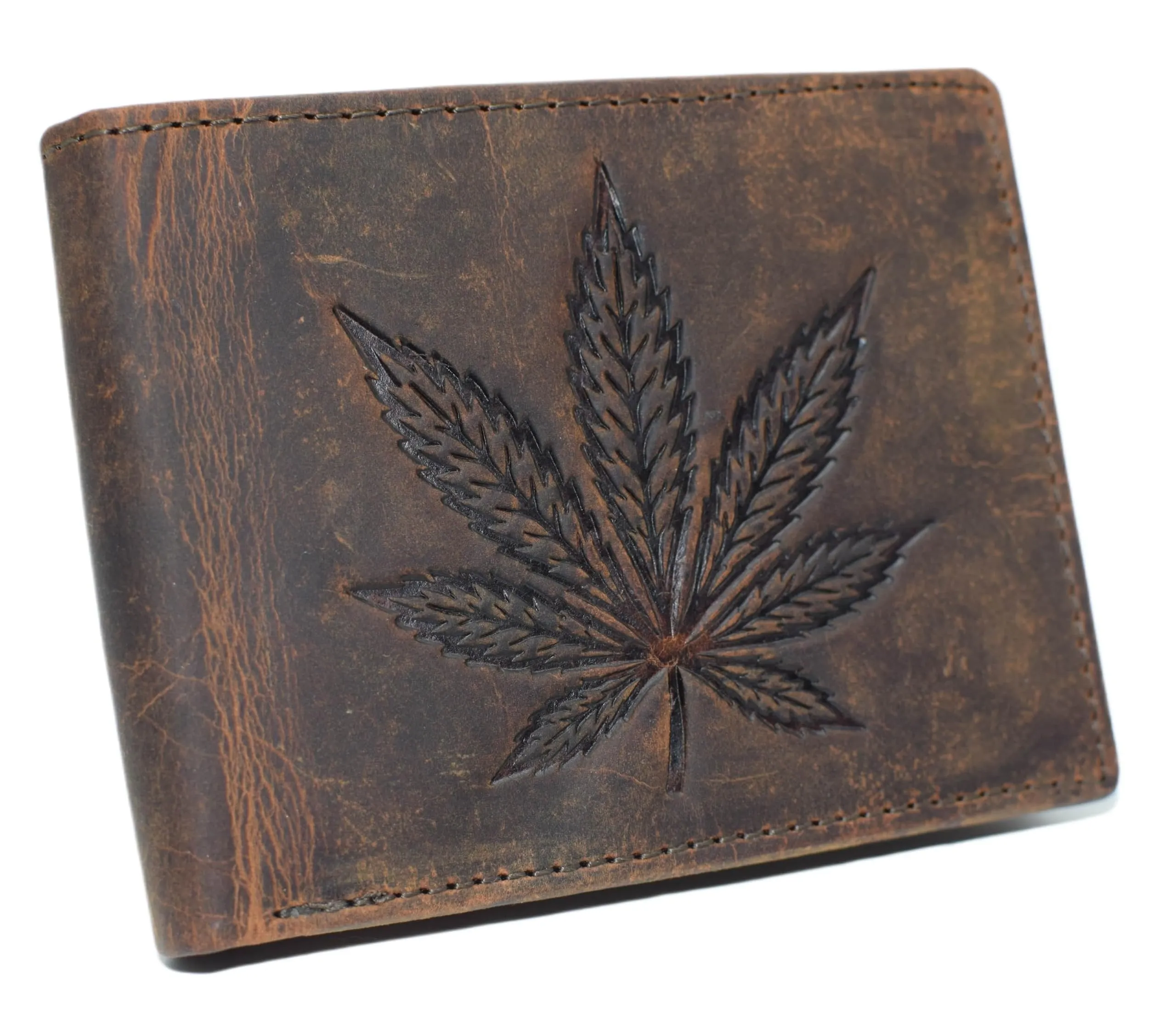Shop the Savings Flash Sale Alert MenS Rfid Blocking Vintage Leather Bifold Wallet  Marijuana Leaf Design  Cannabis Leaf Debossed Genuine Leather Wallet (Black)