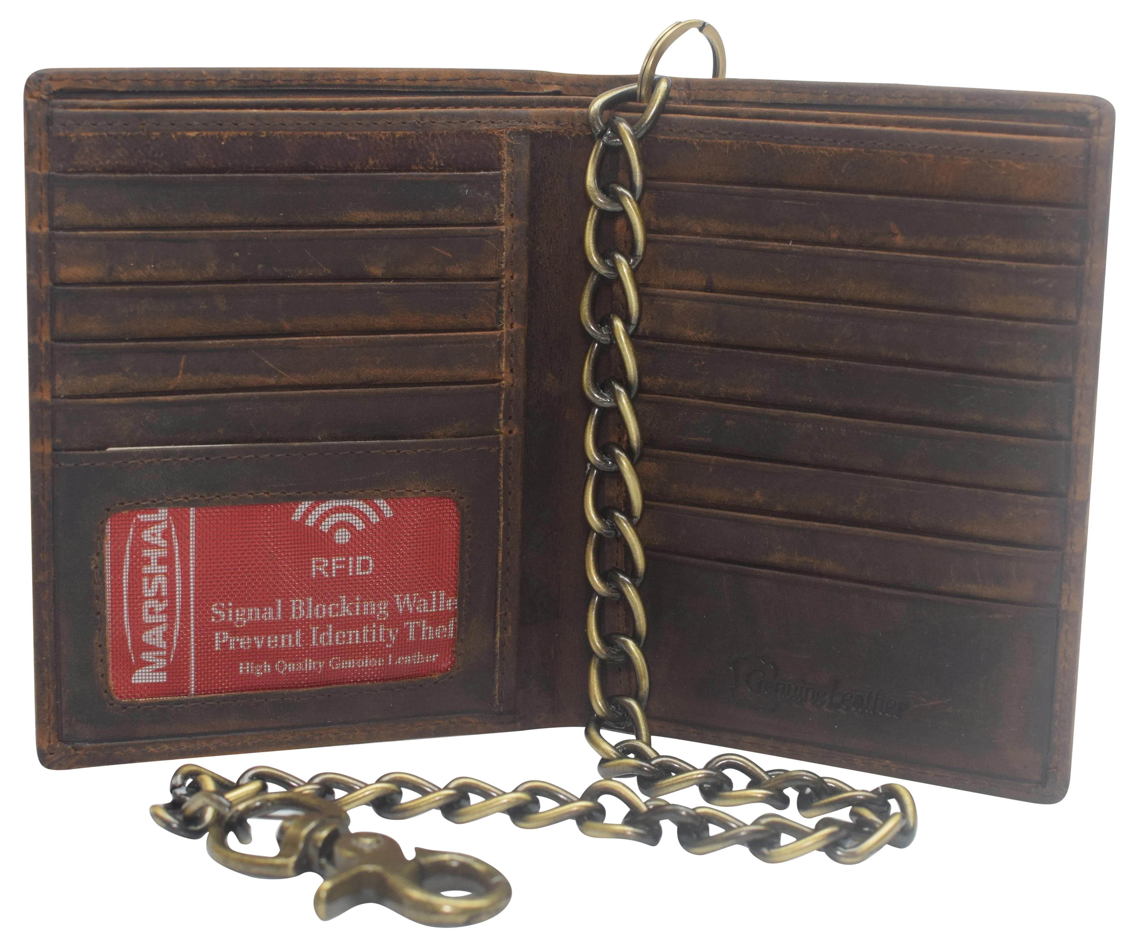 Flash Offer Today Vintage Leather Rfid Blocking Hipster Bifold Biker Long Chain Men'S Wallet