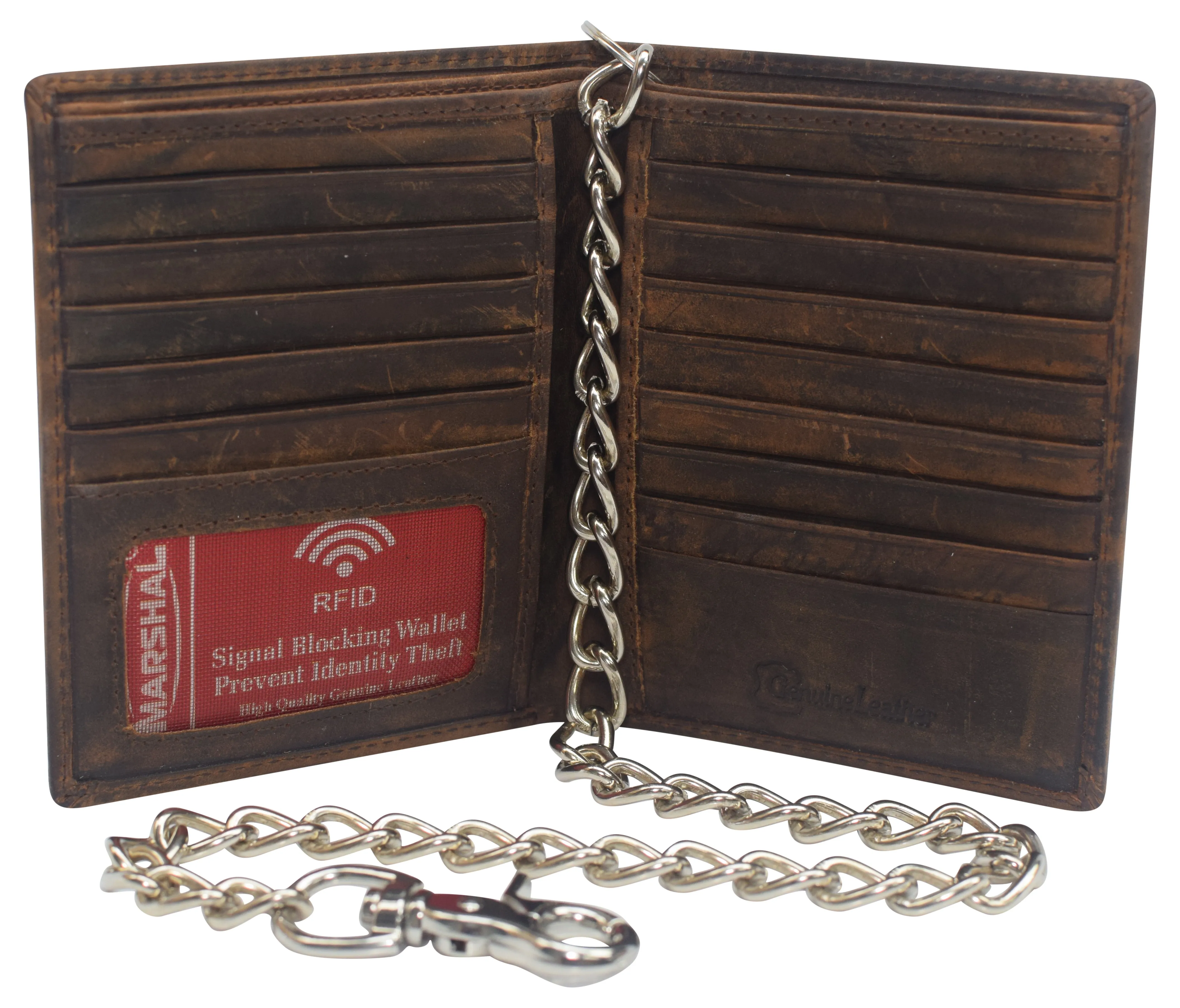 Hot Offer Frenzy Best Deal Online Vintage Leather Rfid Blocking Hipster Bifold Biker Long Chain Men'S Wallet