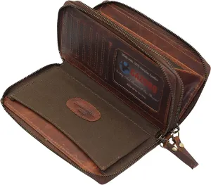 Cazoro Women'S Vintage Leather Rfid Blocking Wallet Double Zipper Organizer Large Phone Pocket Wrislet Wallets For Women (Jeans Brown) Special Deals Online