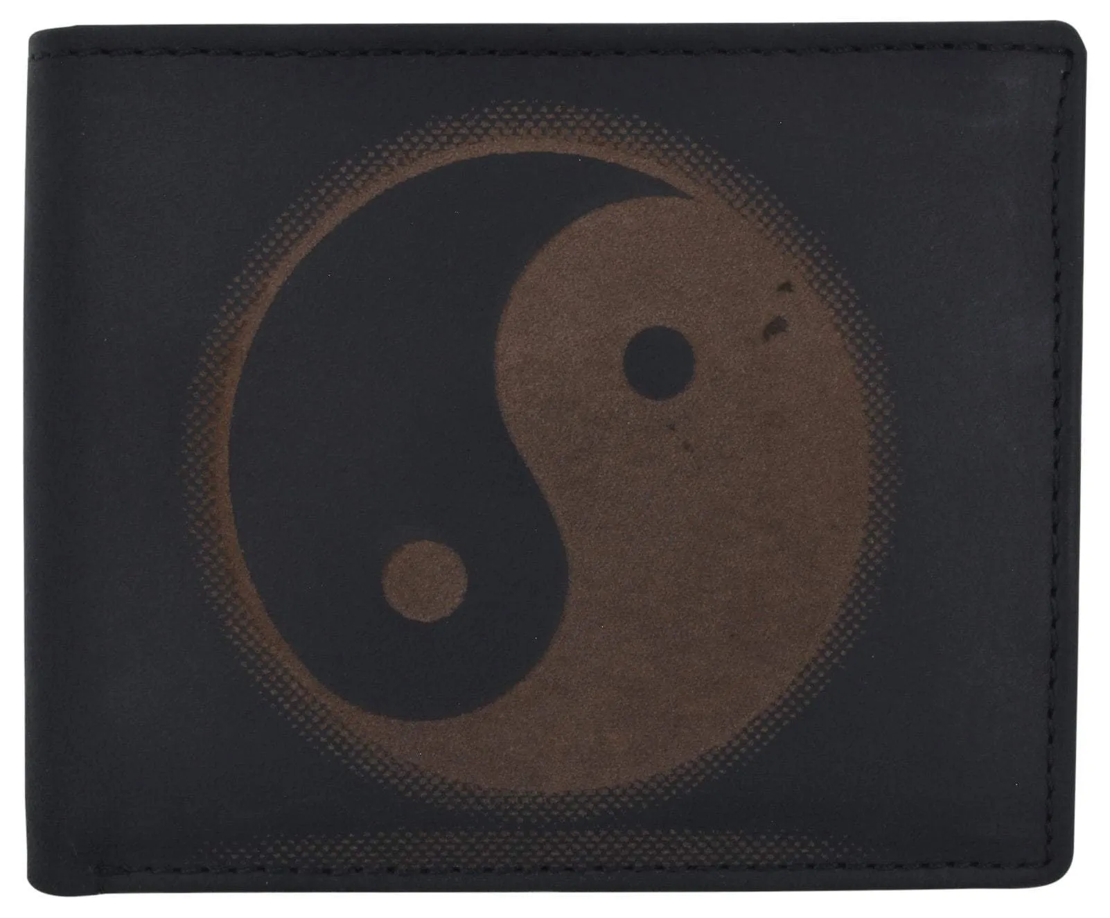 Bifold Genuine Leather Mens Rfid Credit Card Id Wallet W/ Ying Yang Logo Online Exclusive Steal Dont Miss These Savings