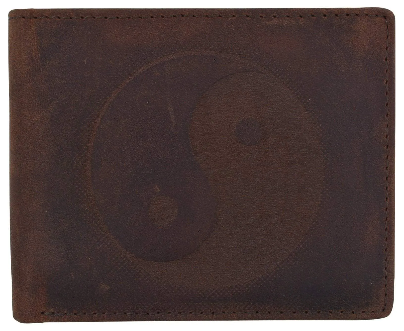 Bifold Genuine Leather Mens Rfid Credit Card Id Wallet W/ Ying Yang Logo Hot Sale Alert
