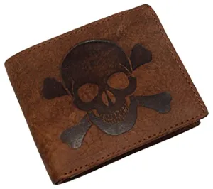 Skull Bone Men'S Rfid Blocking Real Leather Bifold Trifold Wallet Flash Pick Today Todays Best Deal