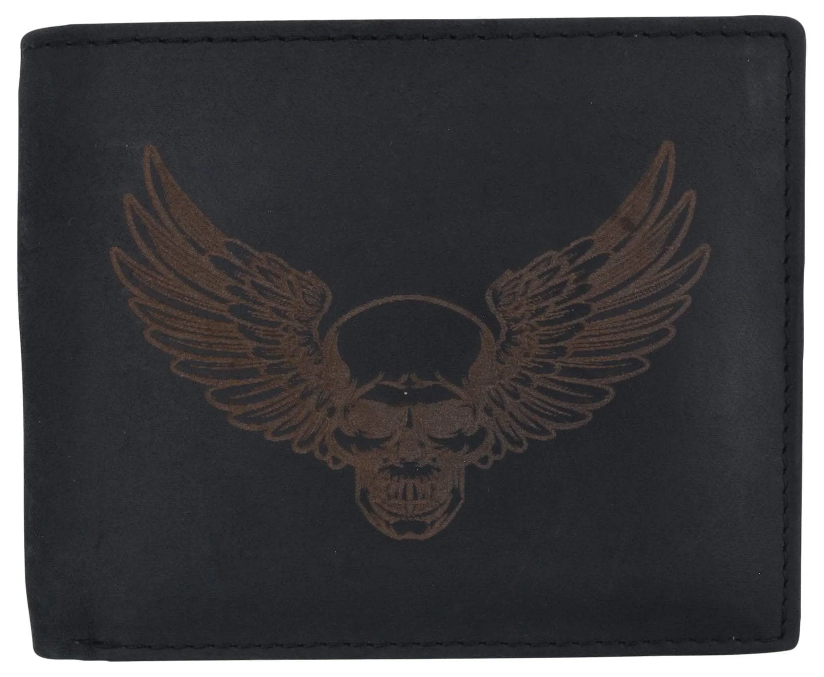 New Skull & Wings Printed Logo Mens Rfid Bifold Genuine Leather Wallet Best Deal Today Limited Stock Deals