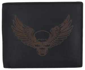 New Skull & Wings Printed Logo Mens Rfid Bifold Genuine Leather Wallet Best Deal Today Limited Stock Deals