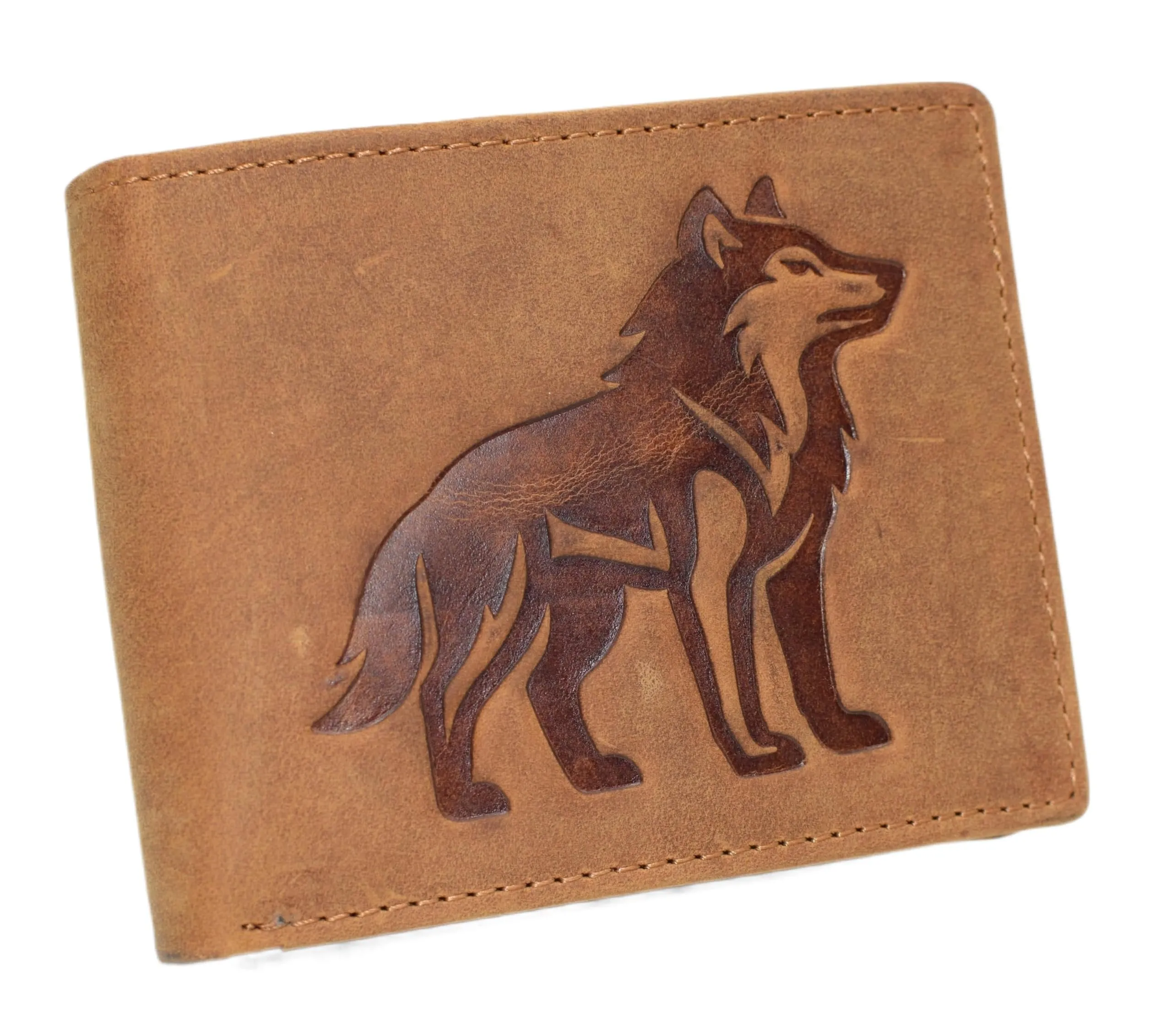 Trending Deals Today Marshal Wolf Design Men'S Vintage Leather Rfid Blocking Bifold Wallet For Hunters & Outdoorsmen