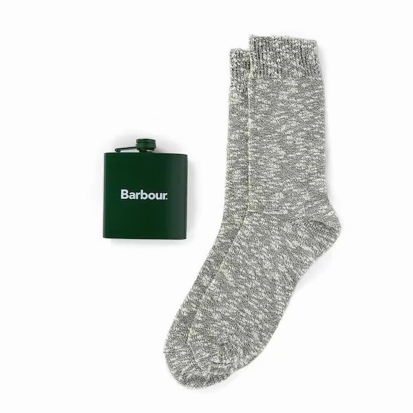 Deal of the Day Barbour Hip Flask And Sock Gift Set Green