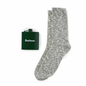 Deal of the Day Barbour Hip Flask And Sock Gift Set Green