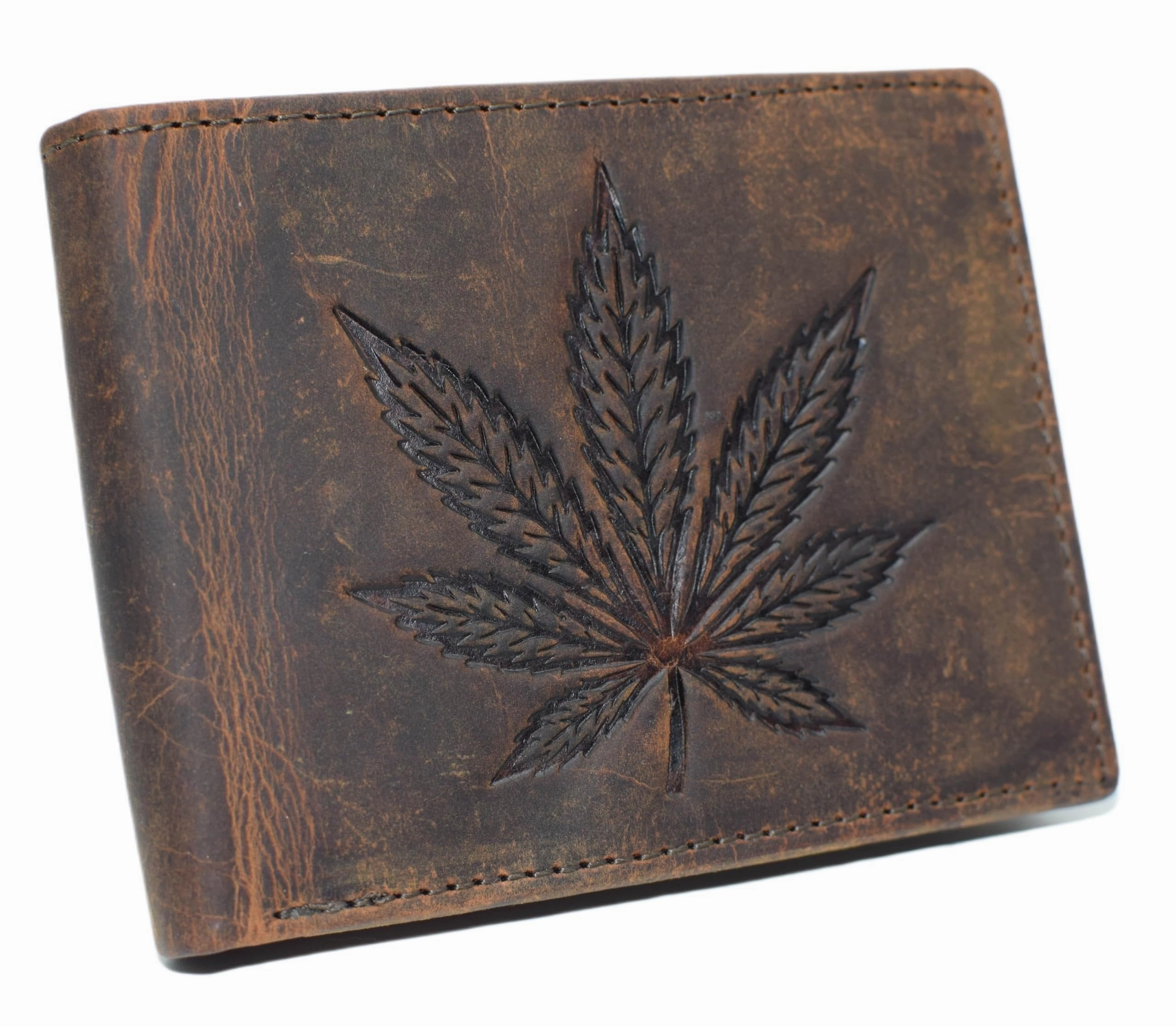 Shop the Savings Flash Sale Alert MenS Rfid Blocking Vintage Leather Bifold Wallet  Marijuana Leaf Design  Cannabis Leaf Debossed Genuine Leather Wallet (Black)