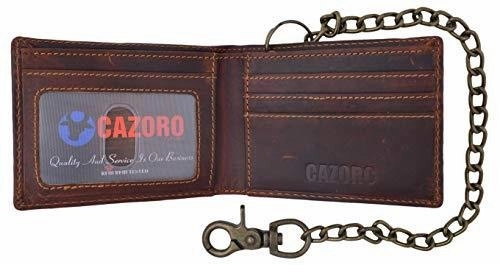 New Arrival Discount Instant Hot Deal Cazoro Leather Slim Bifold Wallet With Gunmetal Metal Chain