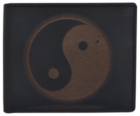 Bifold Genuine Leather Mens Rfid Credit Card Id Wallet W/ Ying Yang Logo Online Exclusive Steal Dont Miss These Savings