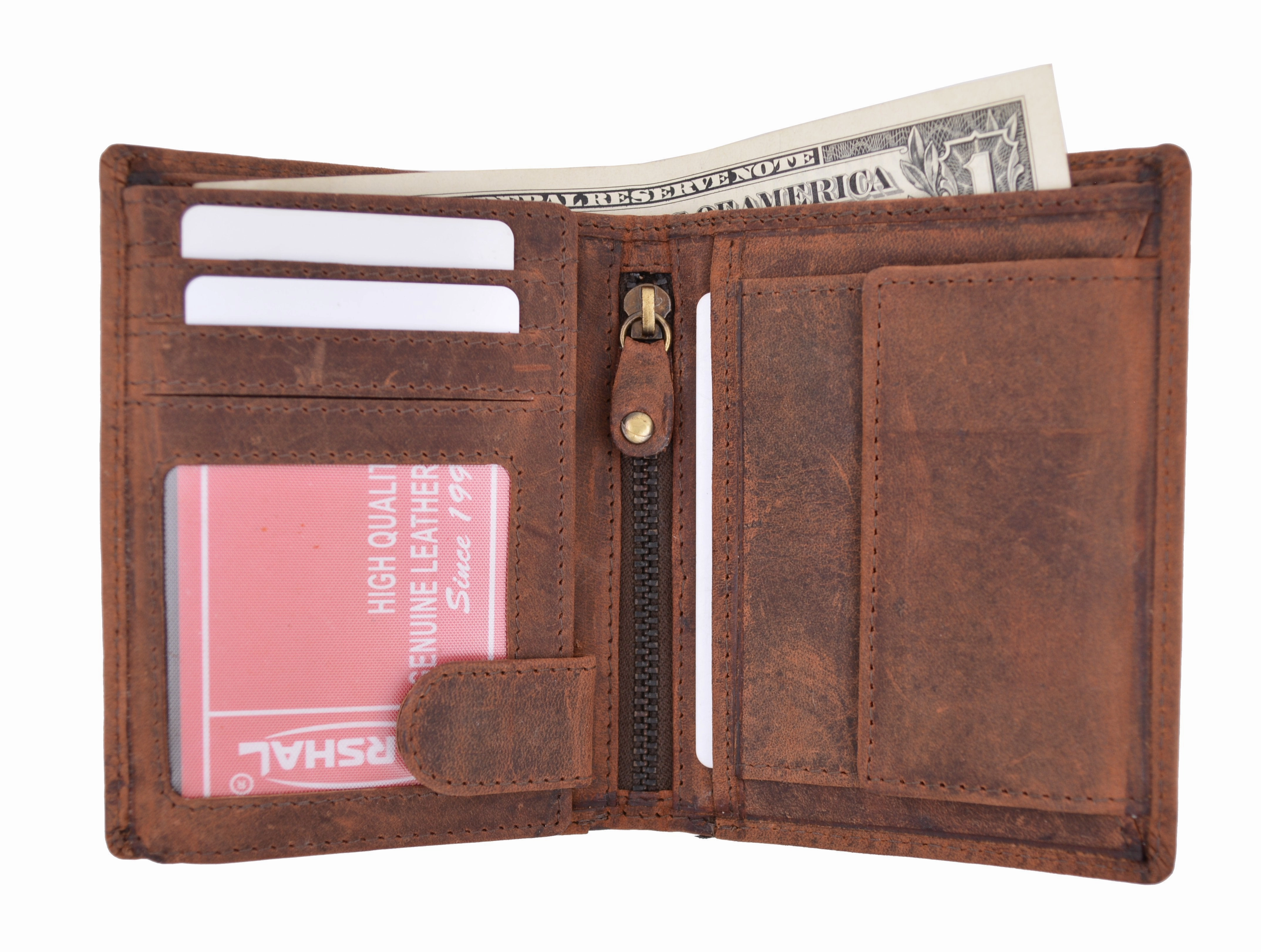 Vintage Look Genuine Leather Rfid Blocking European Style Bifold Trifold Wallet With Id Window Rfid518Htc Best Price Today Clearance Alert Now