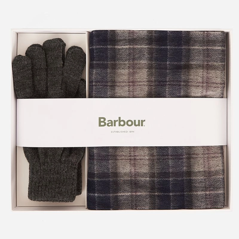Big Sale Today Barbour Tartan Scarf & Glove Gift Set - Black Slate Tartan