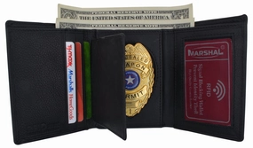 Rfid Blocking Genuine Leather Trifold Badge Holder Wallet Black, Police Badge Holder Instant Hot Deal Limited Stock Offer