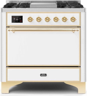 Ilve UM09FDQNS3WHG Majestic Ii 36 Inch Dual Fuel Natural Gas Freestanding Range In White With Brass Trim