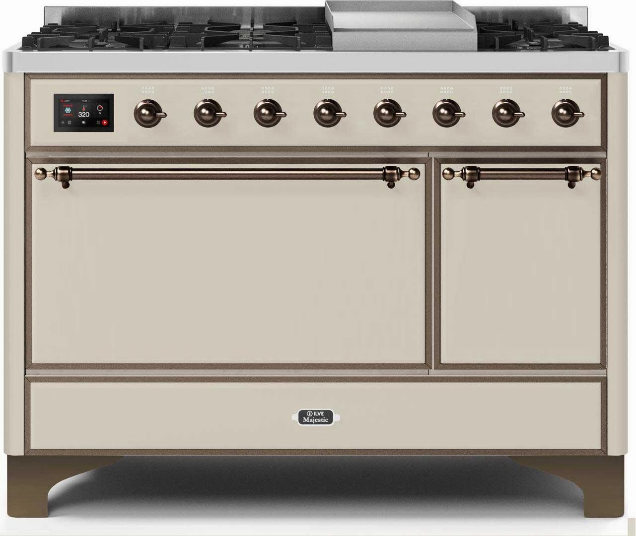 Ilve UM12FDQNS3AWBLP Majestic Ii 48 Inch Dual Fuel Liquid Propane Freestanding Range In Antique White With Bronze Trim