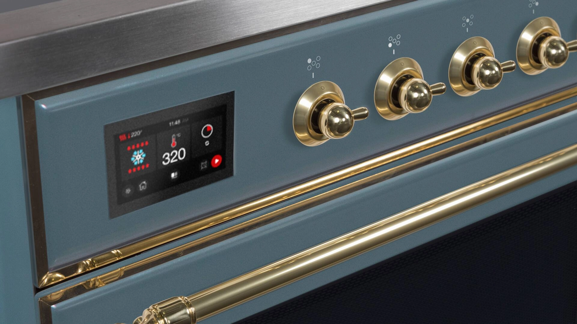 Ilve UMD10FDNS3BGGLP Majestic Ii 40 Inch Dual Fuel Liquid Propane Freestanding Range In Blue Grey With Brass Trim