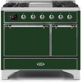 Ilve UMD10FDQNS3EGC Majestic Ii 40 Inch Dual Fuel Natural Gas Freestanding Range In Emerald Green With Chrome Trim