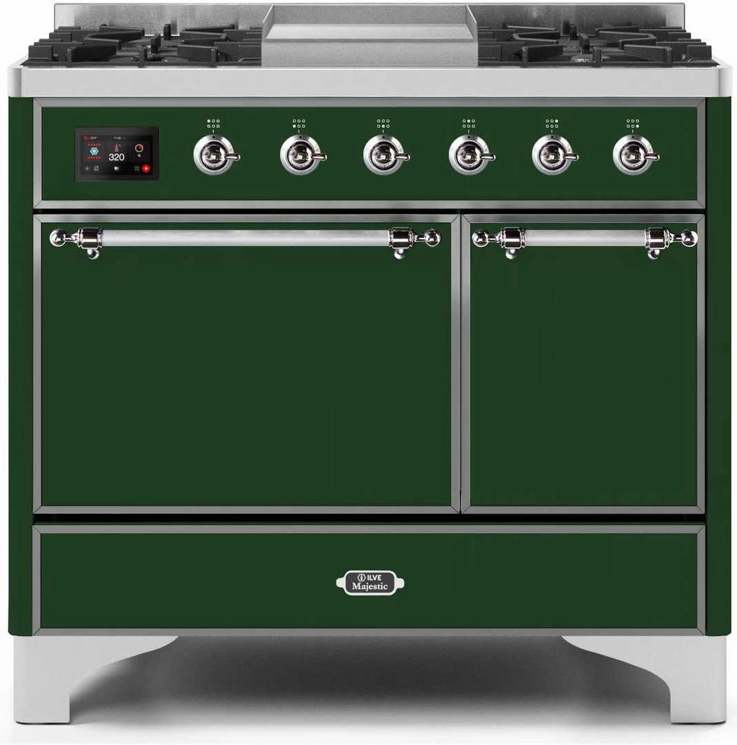 Ilve UMD10FDQNS3EGC Majestic Ii 40 Inch Dual Fuel Natural Gas Freestanding Range In Emerald Green With Chrome Trim