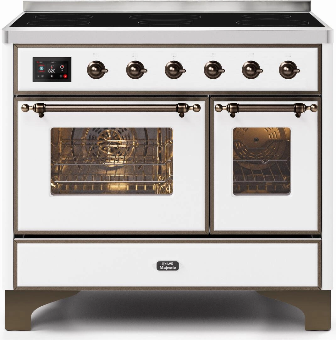 Ilve UMDI10NS3WHB Majestic Ii 40 Inch Electric Freestanding Range In White With Bronze Trim