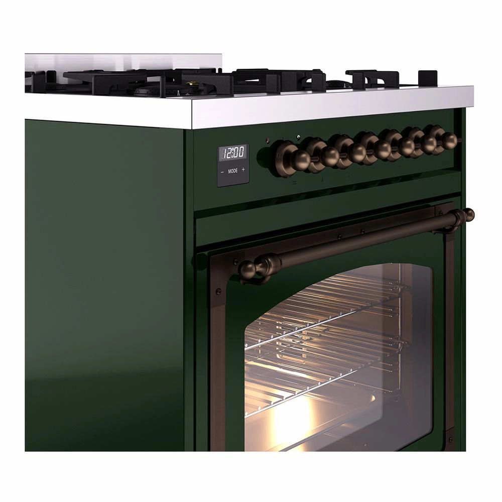 Ilve UN30NMPEGB Ilve Un30Nmpegb Nostalgie Ii Noblesse 30" Dual Fuel Range (Natural Gas, Triple Glass Door, Emerald Green, Burnished)