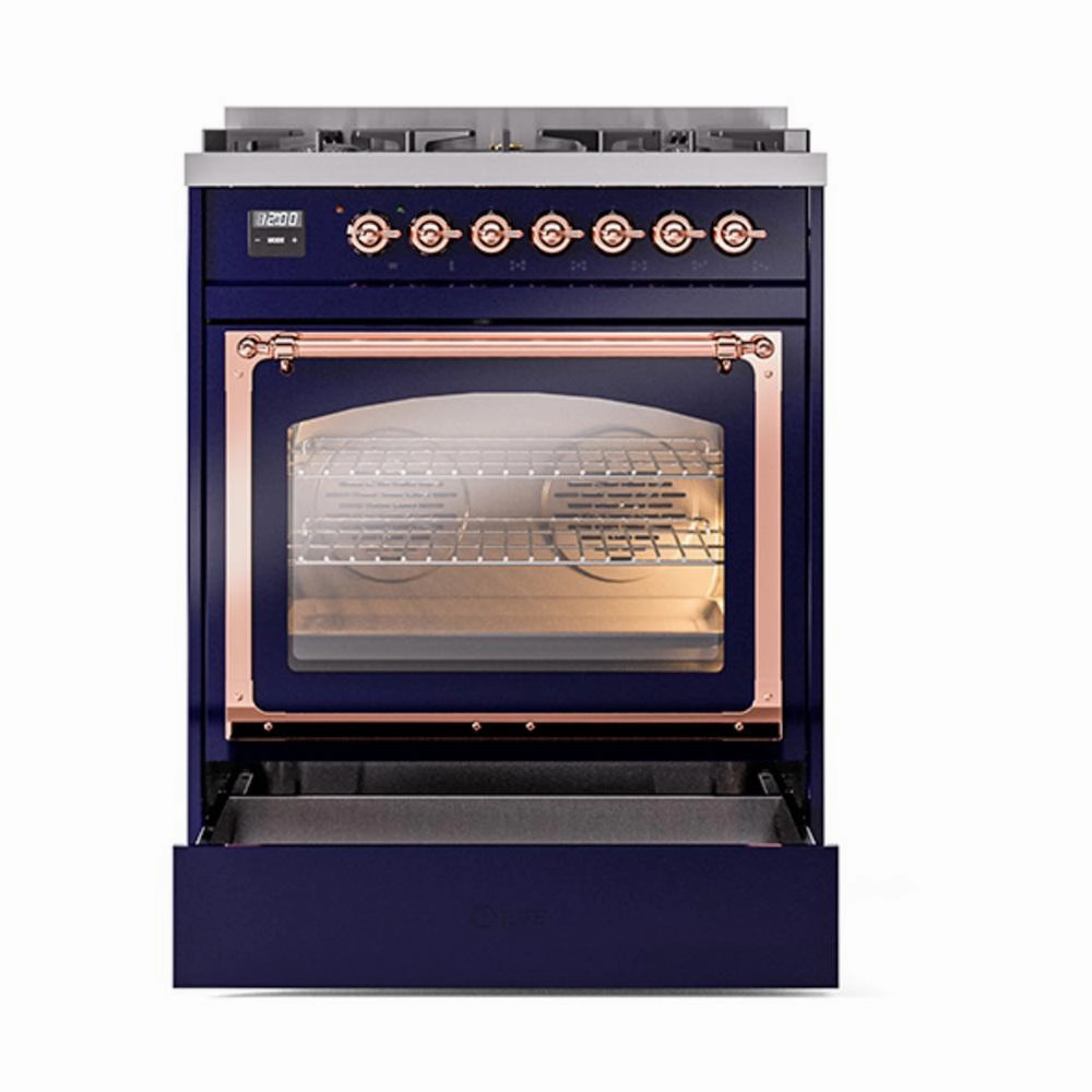 Ilve UN30NMPMBPLP Ilve Un30Nmpmbplp Nostalgie Ii Noblesse 30" Dual Fuel Range (Liquid Propane, Triple Glass Door, Midnight Blue, Copper)