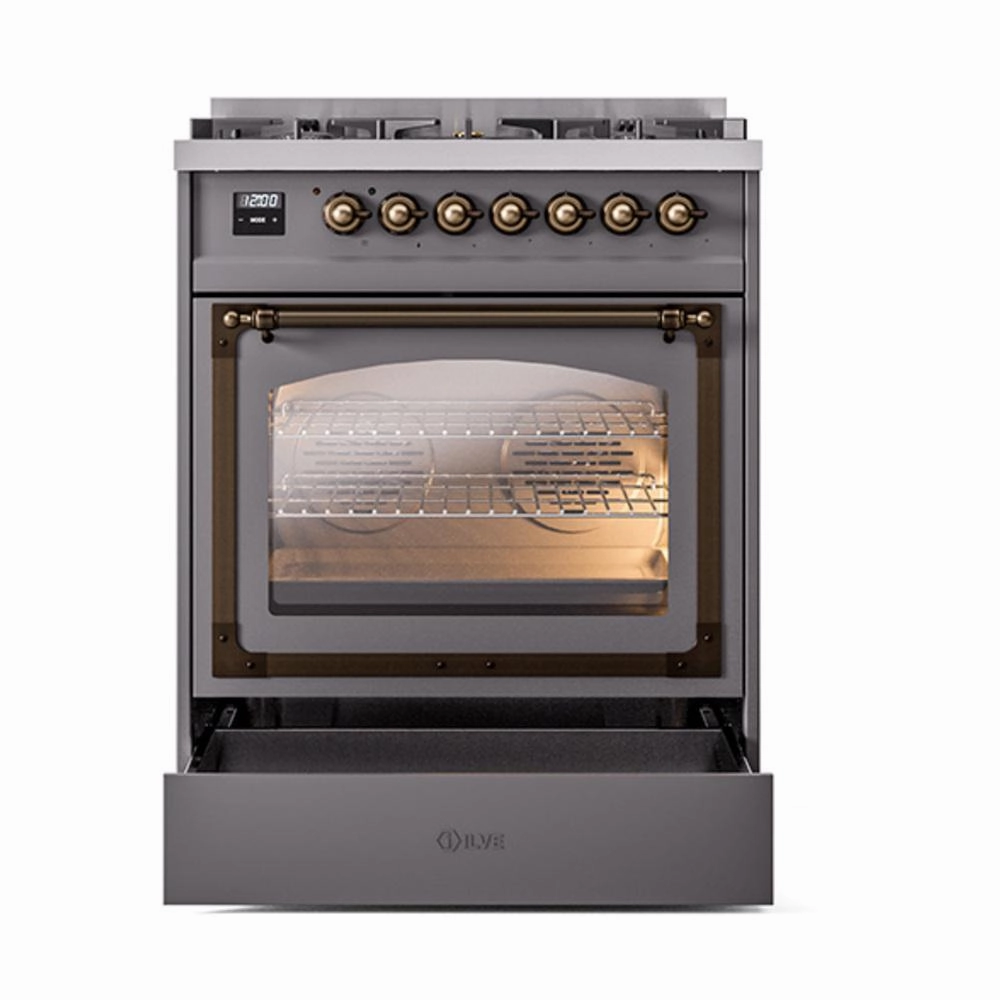 Ilve UN30NMPMGBLP Ilve Un30Nmpmgblp Nostalgie Ii Noblesse 30" Dual Fuel Range (Liquid Propane, Triple Glass Door, Graphite Matte, Burnished)