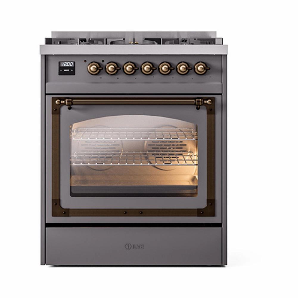 Ilve UN30NMPMGBLP Ilve Un30Nmpmgblp Nostalgie Ii Noblesse 30" Dual Fuel Range (Liquid Propane, Triple Glass Door, Graphite Matte, Burnished)