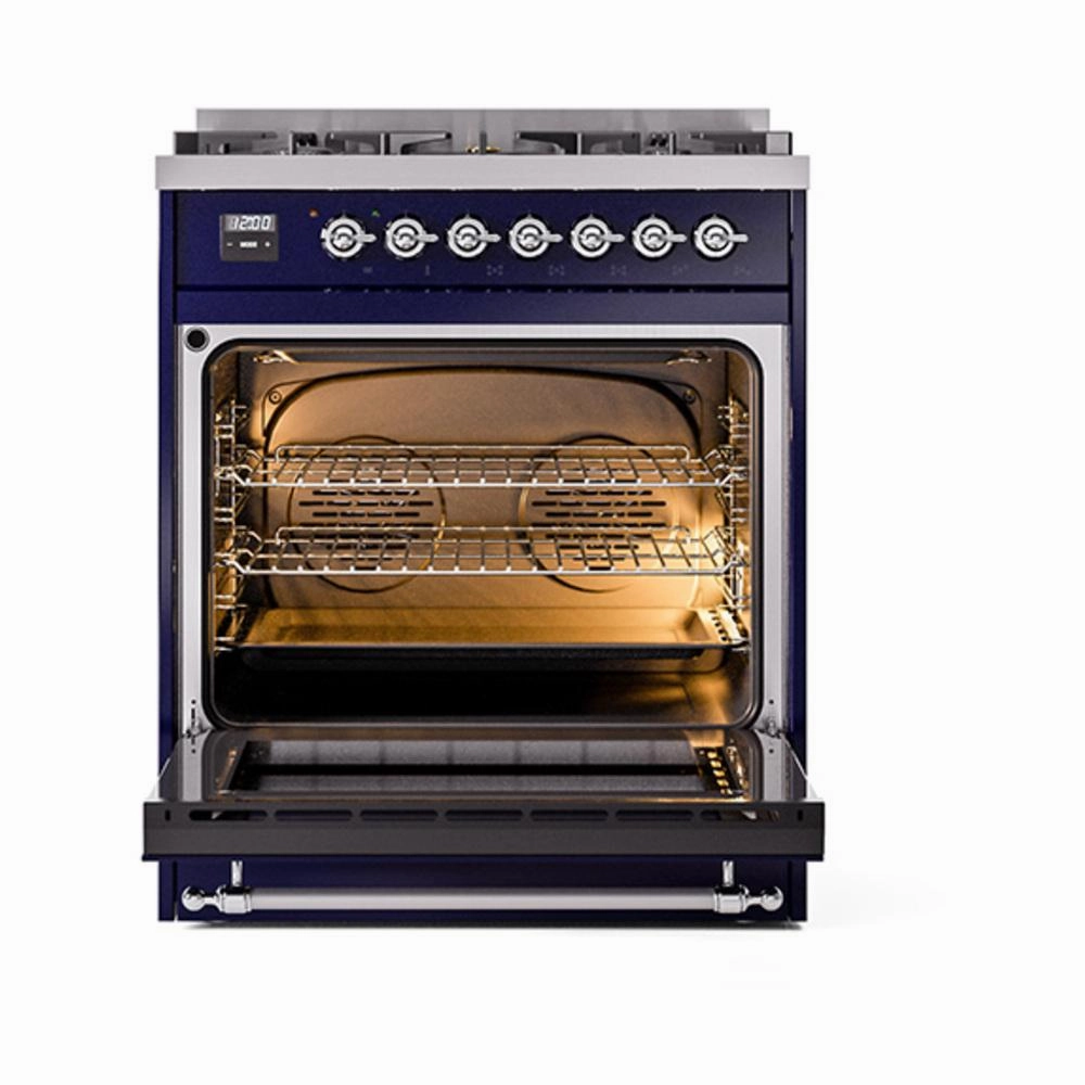Ilve UN30QNMPMBCLP Ilve Un30Qnmpmbclp Nostalgie Ii Noblesse 30" Dual Fuel Range (Liquid Propane, Solid Door, Midnight Blue, Chrome)