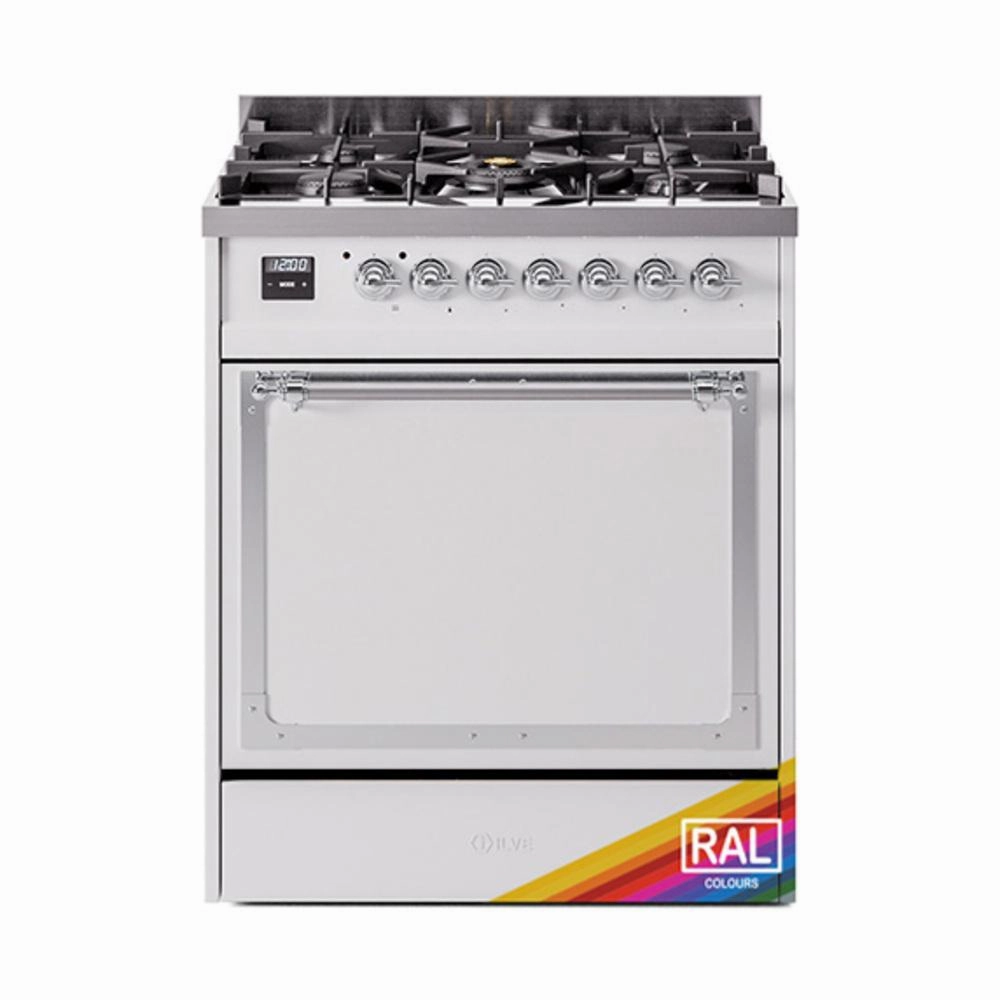 Ilve UN30QNMPRAC Ilve Un30Qnmprac Nostalgie Ii Noblesse 30" Dual Fuel Range (Natural Gas, Solid Door, Ral, Chrome)