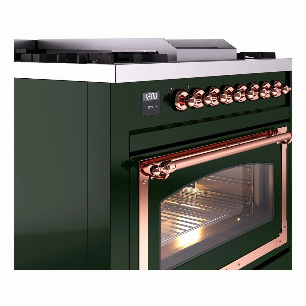Ilve UN36FNMPEGP Ilve Un36Fnmpegp Nostalgie Ii Noblesse 36" Dual Fuel Range (Natural Gas, Triple Glass Door, Emerald Green, Copper)