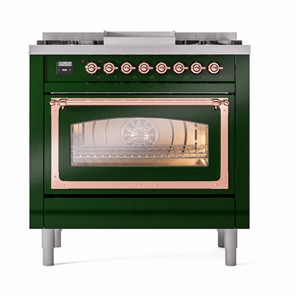 Ilve UN36FNMPEGP Ilve Un36Fnmpegp Nostalgie Ii Noblesse 36" Dual Fuel Range (Natural Gas, Triple Glass Door, Emerald Green, Copper)