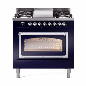 Ilve UN36FNMPMBC Ilve Un36Fnmpmbc Nostalgie Ii Noblesse 36" Dual Fuel Range (Natural Gas, Triple Glass Door, Midnight Blue, Chrome)