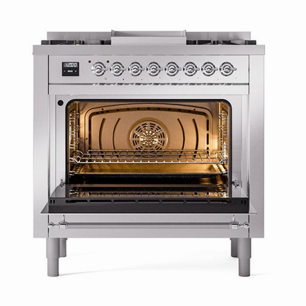Ilve UN36FNMPSSCLP Ilve Un36Fnmpssclp Nostalgie Ii Noblesse 36" Dual Fuel Range (Liquid Propane, Triple Glass Door, Stainless Steel, Chrome)