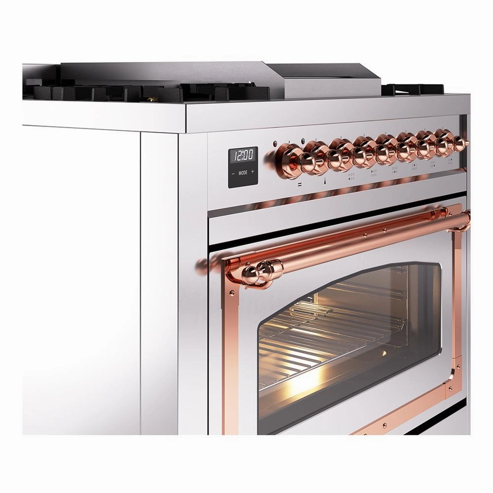 Ilve UN36FNMPSSPLP Ilve Un36Fnmpssplp Nostalgie Ii Noblesse 36" Dual Fuel Range (Liquid Propane, Triple Glass Door, Stainless Steel, Copper)