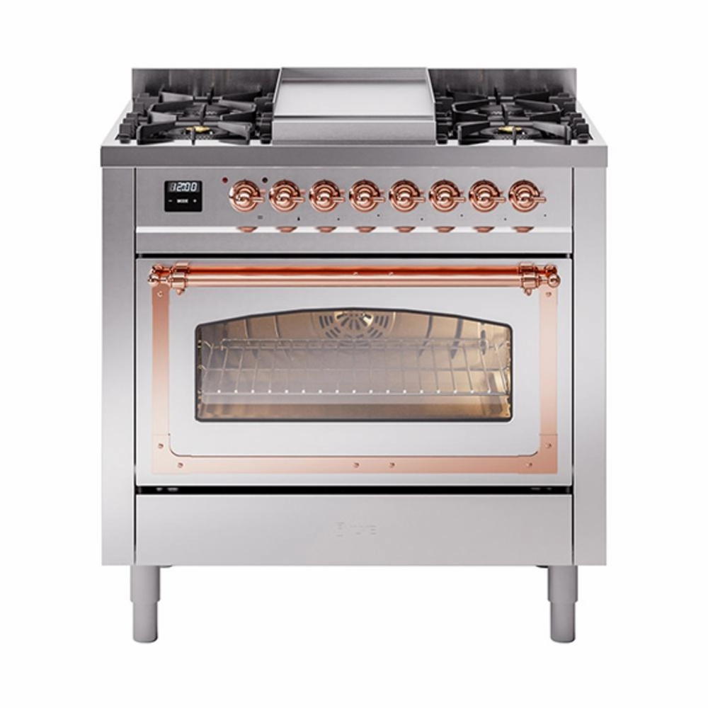 Ilve UN36FNMPSSPLP Ilve Un36Fnmpssplp Nostalgie Ii Noblesse 36" Dual Fuel Range (Liquid Propane, Triple Glass Door, Stainless Steel, Copper)