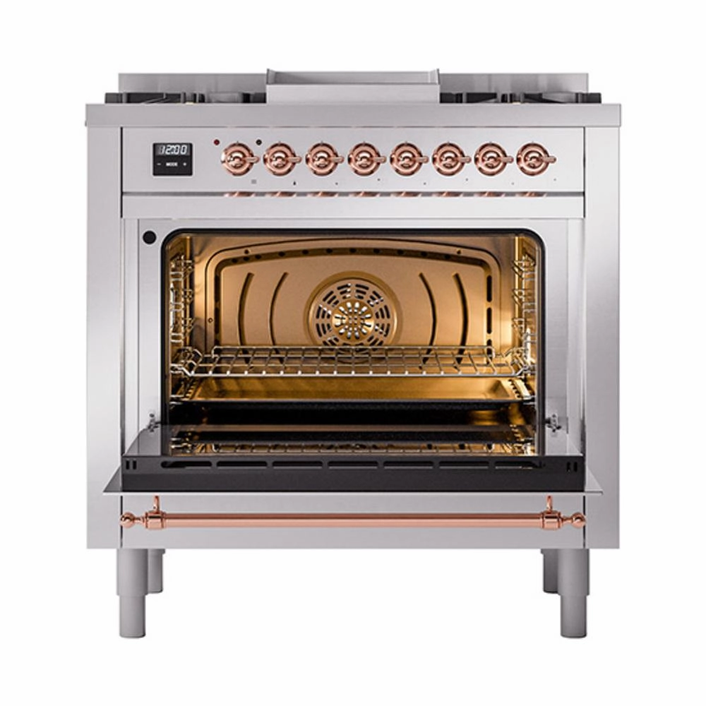 Ilve UN36FNMPSSPLP Ilve Un36Fnmpssplp Nostalgie Ii Noblesse 36" Dual Fuel Range (Liquid Propane, Triple Glass Door, Stainless Steel, Copper)