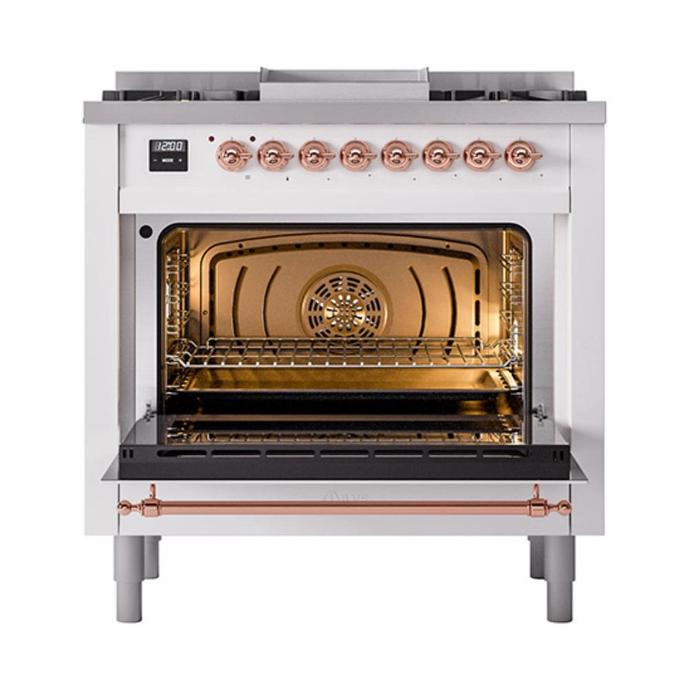 Ilve UN36FNMPWHP Ilve Un36Fnmpwhp Nostalgie Ii Noblesse 36" Dual Fuel Range (Natural Gas, Triple Glass Door, White, Copper)