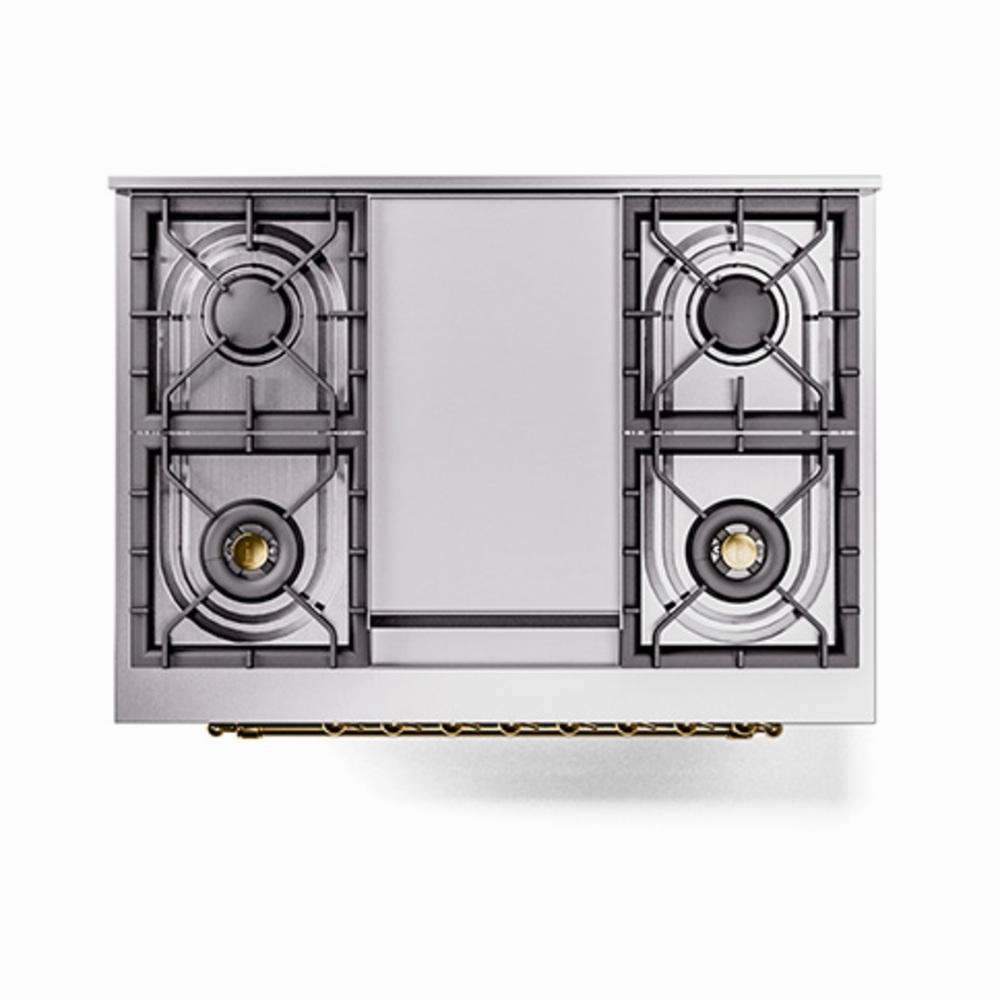 Ilve UN36FQNMPBKGLP Ilve Un36Fqnmpbkglp Nostalgie Ii Noblesse 36" Dual Fuel Range (Liquid Propane, Solid Door, Glossy Black, Brass)